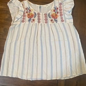 Flower pattern striped blouse